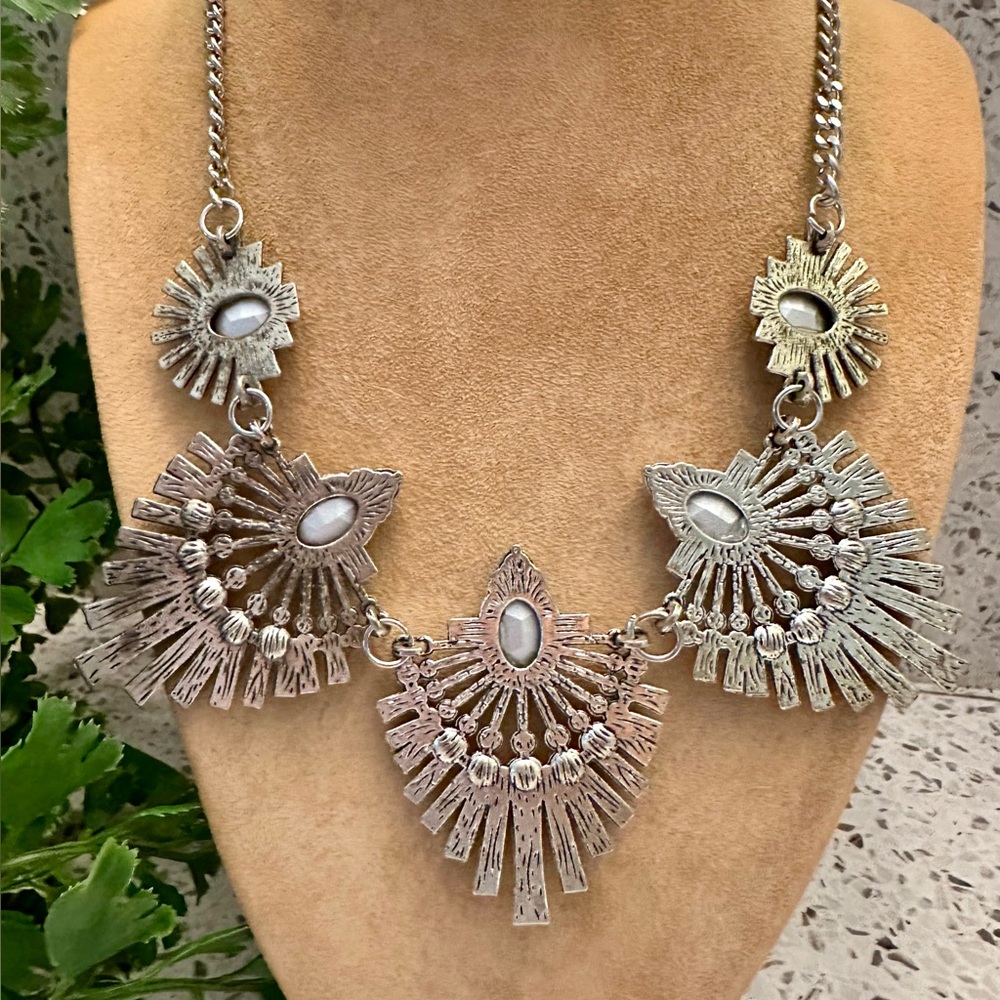 Silver Rhinestone Statement Necklace Set - image 5